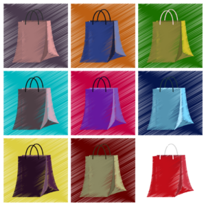 Shopping bags of various colors. How the clothing vertical can benefit from using Digital Collectibles.