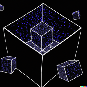 DALL·E AI-Generated Image of an abstract vector drawing of interlinked boxes in outer space to symbolize what is web3